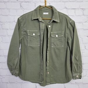 Mango MNG Denim Sage Army Green Overshirt Utility Shirt Jacket Shacket